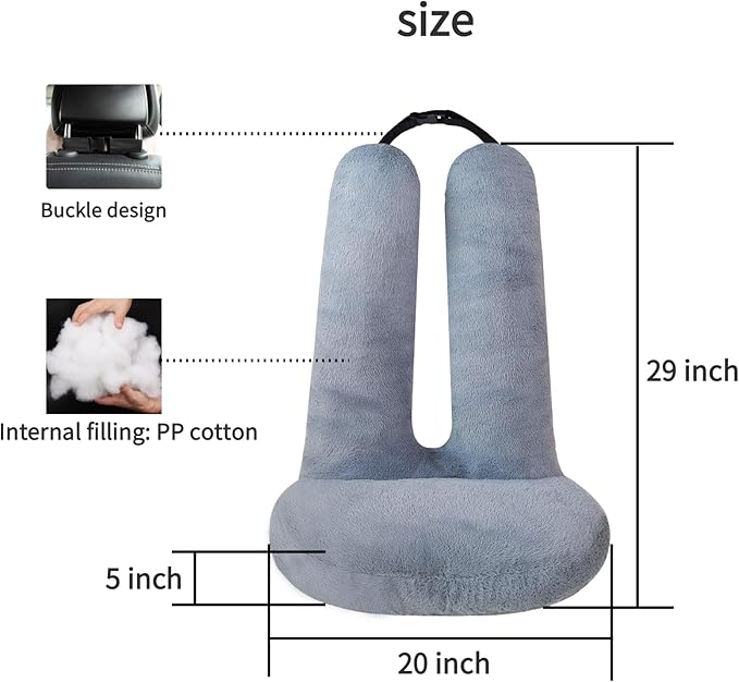FHSGGP Travel Pillow Car Travel Sleep Support Pillow 2-in-1 Lap Pillow and Car Pillow with Neck and Body Support for Adults and Kids on Long Trips Kids Travel Pillow Gray