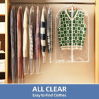 55" All Clear Garment Bags for Hanging Clothes, 5 Packs Dress Bags for Gowns, Plastic Waterproof Garment Covers with Zipper for Long Coats, Dresses, Trench (Set of 5)