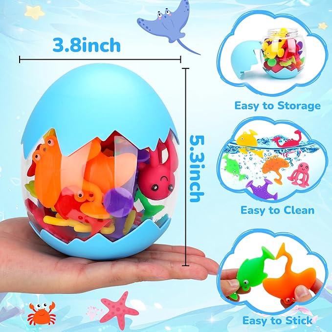Toddler Suction Cup Bath Toys, Ocean Animal Bath Water Toys for Kids Ages 3-5 4-8 No Hole Mold Free Bathtub Car Airplane Window Toys Travel Trip Essentials for 3 4 5 Year Old Boy Girl Birthday Gift