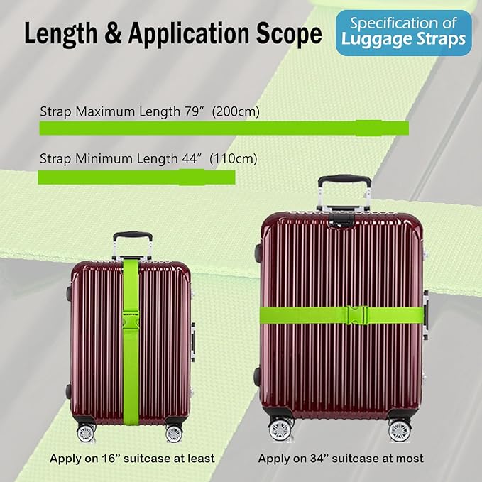 Ultra Long Heavy Duty Luggage Straps for Suitcases/Uprights/Duffels/Bags, 79" Adjustable Travel Packing Belts for Cargo Safety, Sturdy Baggage Strap Belts Multi-Pack