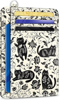 Yonlevres Card Holder Small Wallet Women, Black Cat Flowers RFID Blocking Slim Cute Credit Card Wallet, Front Pocket Travel Thin ID Window PU Leather Mini Organizer Case Purse Gifts Woman Girls Ladies