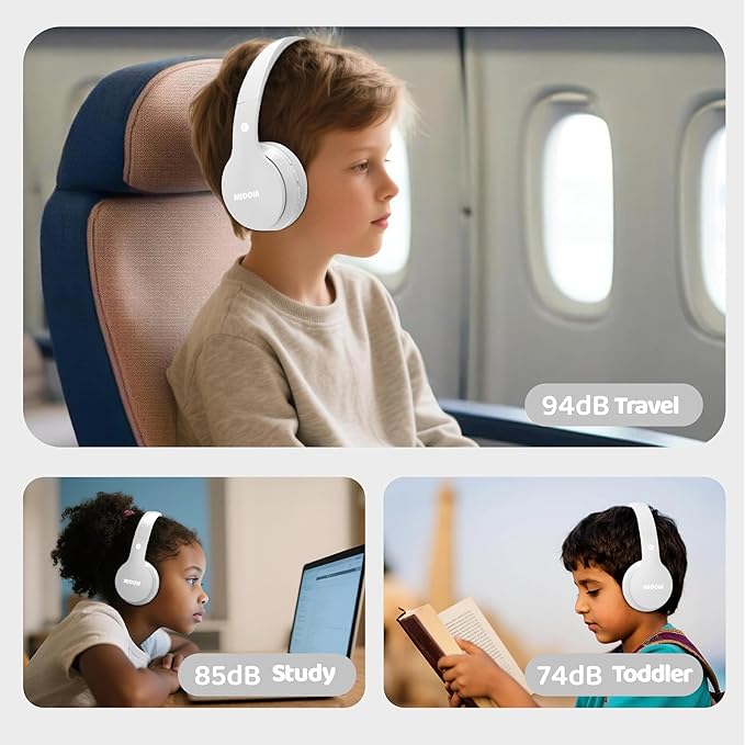 MIDOLA Kids Headphones Bluetooth 5.4 Wireless 68H Play Time Volume Limit 85/94dB Over-Ear Foldable Headset,Type-C Fast Charging, Wired Aux Mic for Toddler Child Pad Tablet White