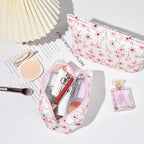 SOIDRAM 2 Pieces Flower Makeup Bag Large Floral Cosmetic Bag Capacity Canvas Mix Travel Toiletry Bag Organizer Cute Makeup Brushes Aesthetic Accessories Storage Bag for Women, Flower Mix Pink