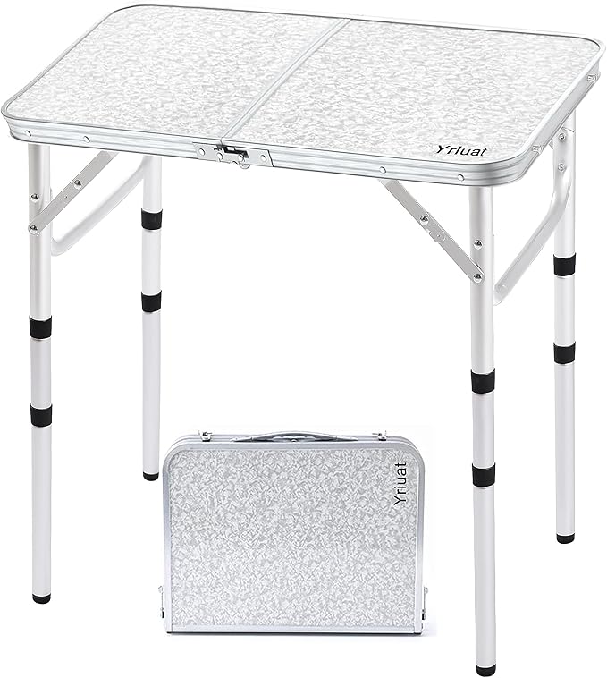 Yriuat Folding Camping Table 2ft Portable Pinic Table Adjustable Height Small Card Table Aluminum Foldable Lightweight with Carry Handle for Outdoor Indoor Hiking Camp BBQ Beach