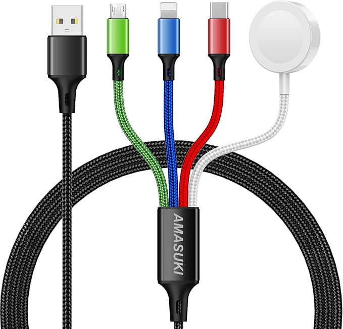 Travel Essentials,4 in 1 for Apple Watch Charger/iPhone Charger/Multi Charging Cable,2026 Cruise Vacation Essentials,USB C/L/Micro Portable Charger for iWatch 11-1/iPhone 17-12,Car,eBook Reader-4FT