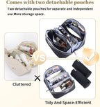 BOYATU Travel Makeup Bags Cosmetic Organizer Bag: 3-Set Large Capacity Make up Bag - PU Leather Toiletry Bags for Women - Wide Open Portable Pouch with Divider & Handle (A-Black)