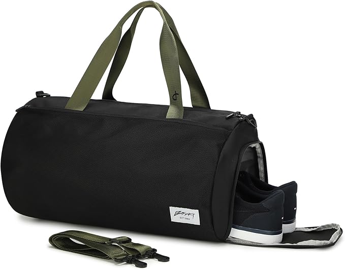 Gym Bags for Men with Side Pocket, 38L Sports Gym Duffle Bag with Adjustable Strap&Shoe Compartment, Large Waterproof Sport Duffel Bags for Travel, Sports, Fitness&Workout(Black/Olive Green)