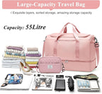 Extra Large Travel Duffle Bag,Carry-on Overnight Bag with Shoes Compartment,Weekender Bags for Women for Travel Business Trips Sport Hospital,3 Pcs Set,Pink