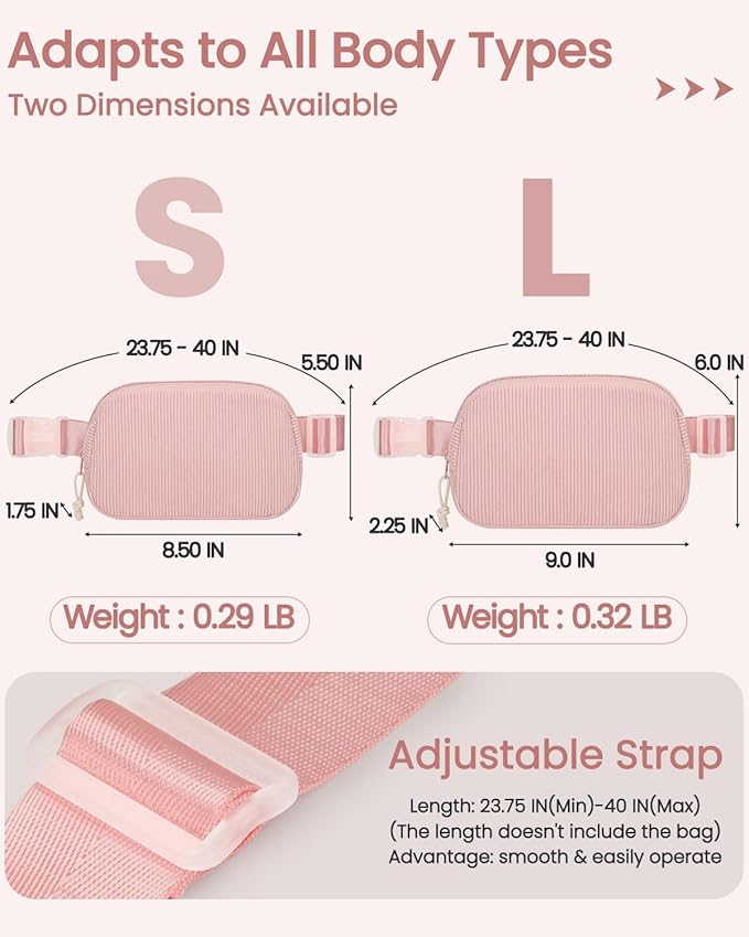 Vankor Pink Fanny Pack for Women Cross Body, Corduroy Pink Belt Bag for Women Crossbody Stylish Waist Pack Purse for Travel, Hiking, Workout, Running