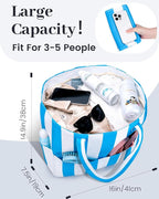 Iioscre Beach Bag for Women, Causal Hobo Pool Bags with Zipper Inner Pocket, Foldable Swim Tote Bag for Vacation Essentials