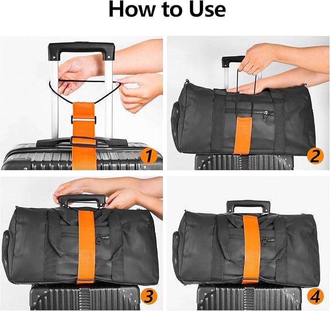 BILIONE Add a Bag Luggage Straps 4 Pack, Adjustable Bungee Elastic Belt to Connect Two Suitcases, Secure Carry On & Travel Essentials (Blue, 4 Pack)