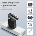 RoyPow AC to DC Converter, 110V/120V to12V Converter, 36W USB C Charger with Car Cigarette Lighter Socket, 3-Ports Wall Charger 18W PD3.0 Travel Plug 110V/120V to 12V/3A Power Adapter for iPhone, iPad