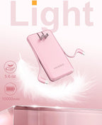 miisso Ultra Slim 10000mAh Power Bank Built-in Cables and Foldable AC Wall Plug, Pocket Size USB C Portable Charger, External Battery Pack Compatible with iPhone Samsung, Pink