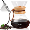 Pour Over Coffee Maker 1000ml 33.8oz Glass Drip Coffee Maker with 304 Stainless Steel Filter High Borosilicate Glass Duckbill Spout Solid Wood Handle Pour Over Coffee Dripper for Daily Brewing