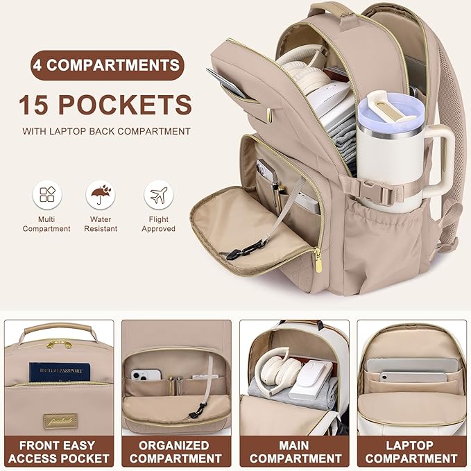 Focdod Laptop Backpack for Women Bookbag: 15.6 inch Work Backpacks with Pouch Pocket for Large Capacity Cup & USB Charger College Book Bag Travel Business Nurse Teacher Bookbags Anti-theft Back Pack
