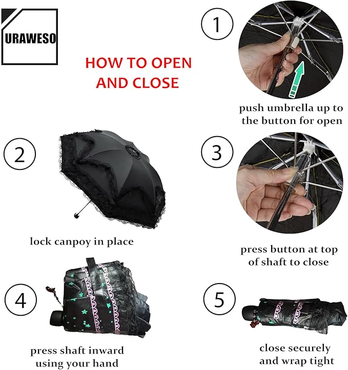 URAWESO Vintage Lace Parasol Gothic Lolita Umbrella UV Sun Protection Witch Cosplay Photoshoot Props Party Decoration