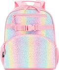 FlowFly Kids Backpack for Toddler Boys Girls, Simple Lightweight Bookbag for Daycare Kindergarten Elementary School Travel, Small Modern Bag (Large, Glitter-Rainbow)