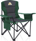 Colegence Oversized Folding Camping Chairs - 450 LBS Support Heavy Duty Camp Chair with Padded Cushion, Portable Outside Chairs with Carry Bag，Cooler, Cup Holder for Outdoor, Lawn, Sports - Green
