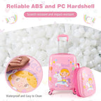 BABY JOY 2 PCS Kids Luggage, 16” Carry-on Hardshell Suitcase with Wheels & Hardside Backpack for Boys Girls, Airline-Approved Toddler Travel Luggage Set (Pink Pony)