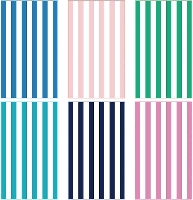 FuWeave 6 Pcs 72 x 36 Microfiber Oversized Beach Towels Large Absorbent Thin Compact Lightweight Sand Free Quick Dry Towels Pack for Travel Pool Yoga Gym Sports Beach Accessories(Stripe)