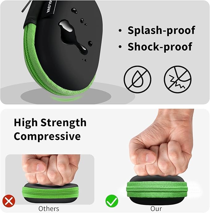 for Earbuds Carrying Case, Small Oval Storage Cases, Tech Pouch, Portable Storage Earbud Pouch Bag for Earbuds, in-Ear Headphones, Earphones, Headsets, Hearing Aids, USB Charging Cable, Green