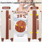 5 Piece Luggage Set w/TSA Locks & USB Port, Front Opening Hard Shell Luggage Sets, Expandable Suitcase Set with Wheels and Cup Holder(20"/24"/28") (Brown White)