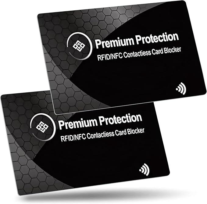 KF-Premium RFID Blocking Card (2 Pack) - Ultra Thin Debit & Credit Card Protector for Travel & Passport - Anti Theft & Fraud Contactless NFC Blocker - Wallet Defender for Men & Women - Black