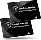 KF-Premium RFID Blocking Card (2 Pack) - Ultra Thin Debit & Credit Card Protector for Travel & Passport - Anti Theft & Fraud Contactless NFC Blocker - Wallet Defender for Men & Women - Black