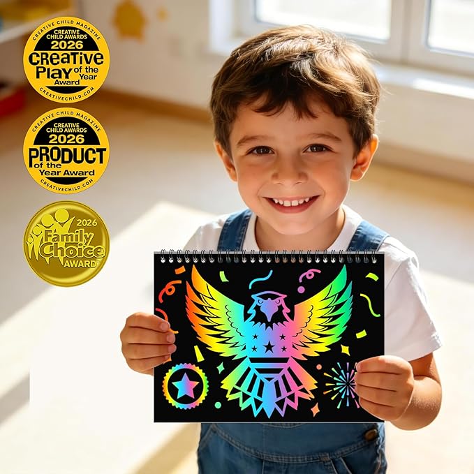 ZMLM Scratch Paper Art-Crafts Gift: 2 Pack Rainbow Notebooks Supplies Independence Day Toys for 3 4 5 6 7 8 9 10 Years Old Girls and Boys Kids Birthday Party Travel Games July 4