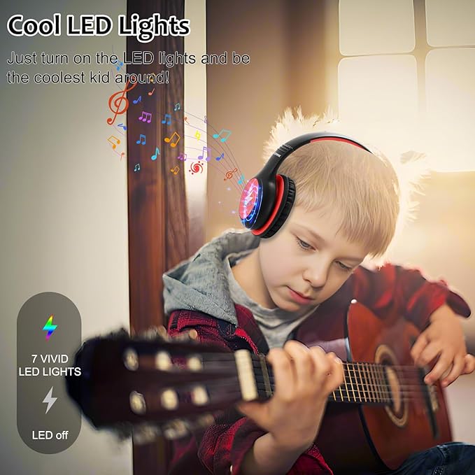 Voopwink Kids Headphones Wired with Microphone, USB Type C Headphones for Kids Girls Boys with Cord/LED Lights/85/94dB Volume Limit, Portable Over Ear Headphones for School/Travel/Tablet/iPad