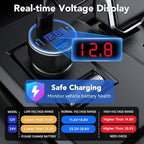 USB Car Charger, 2 Pack Cigarette Lighter USB Charger Aluminum Alloy Fast Charging Car Charger Adapter with Voltage Display Type C Car Accessories for iPhone 17 16 Samsung Galaxy Google iPad Android