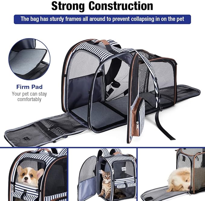 Extra Large Cat Backpack Carrier Expandable Pet Carrier Backpack for Small Dogs Medium Cats Fit Up to 18 Lbs, Dog Backpack Carrier, Foldable Puppy Backpack Carrier for Travel, Hiking,Striped