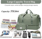 Extra Large Travel Duffle Bag,Carry on Overnight Bag with Shoes Compartment,Weekender Bags for Women for Travel Business Trips Sport Hospital,3 Pcs Set,Green