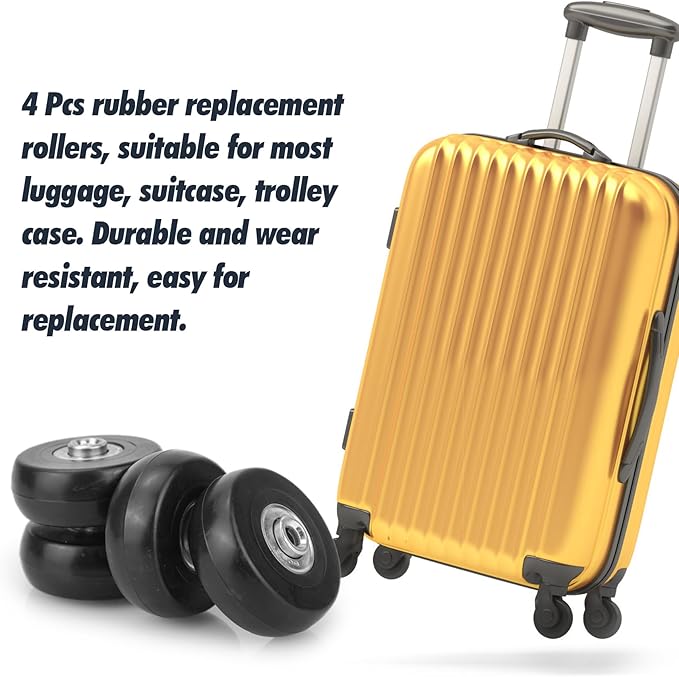 Zoofen 50 x 18mm Luggage Replacement Wheels 4 Pcs Rubber Suitcase Replacement Wheels Wear-Resistant Repair Casters for Luggage
