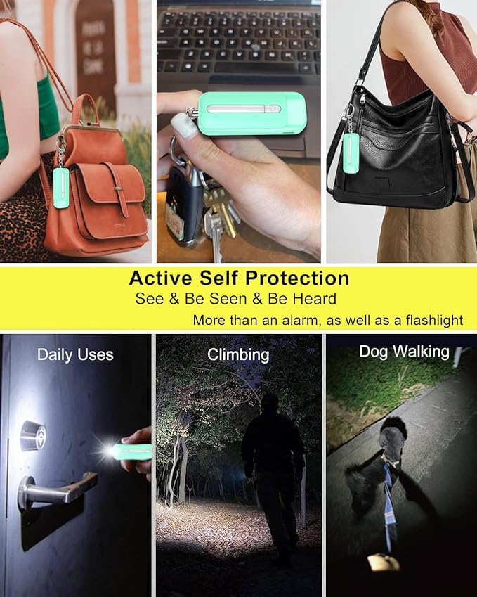 Personal Alarm for Women, Rechargeable with Safety Lights & Low Battery Notice, 130dB Siren with LED Flashlight Strobe Light for Emergency, Dual Light Sources Safety Keychain