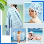 YSYJ Turkish Beach Towel 6 Pack Beach Towels 36"x71" Beach Towel Oversized Sand Free Turkish Towel Quick Dry Bath Towels Blue