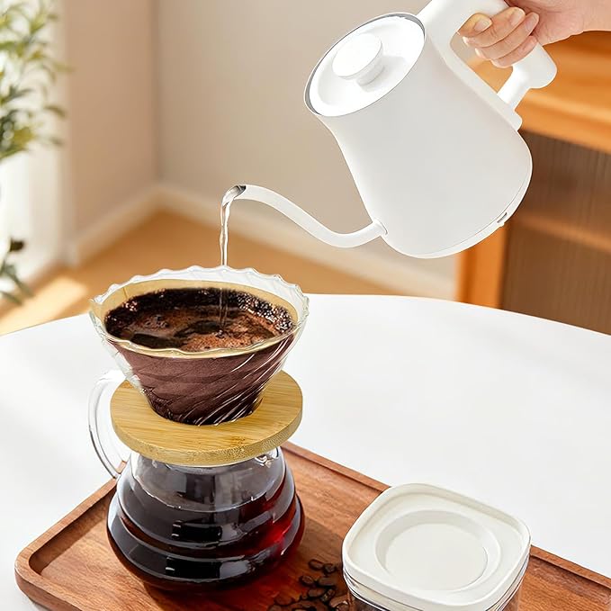Gute Glass Coffee Dripper/Filter - Cone Glass Pour Over Coffee Dripper with Bamboo Stand & Handle, Size V02 Coffee Maker Funnel Accessories for Home, Office，1-4Cups