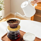 Gute Glass Coffee Dripper/Filter - Cone Glass Pour Over Coffee Dripper with Bamboo Stand & Handle, Size V02 Coffee Maker Funnel Accessories for Home, Office，1-4Cups