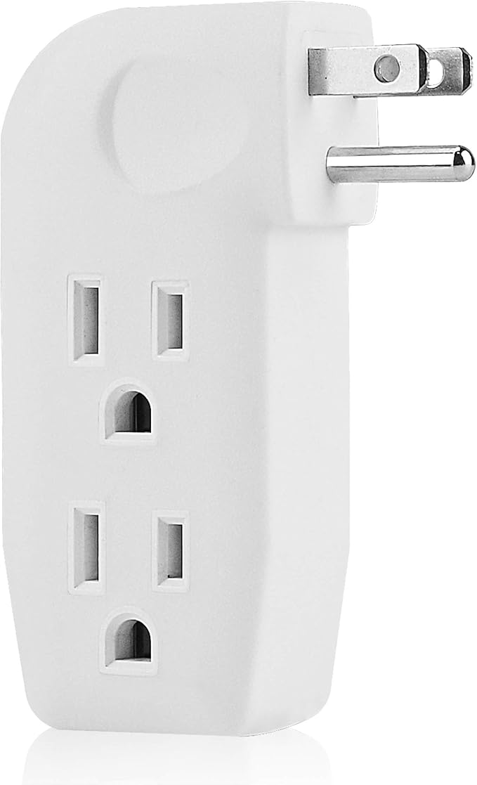 3 Way Outlet Vertical Wall Tap Splitter Adapter with 3 Prong Plug for Behind Furniture, Hard Plastic,UL Listed,1PK.