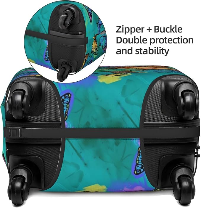 Travel Luggage Cover Suitcase Protector, Rainbow Butterfly Washable Elastic Suitcase Baggage Cover Anti-scratch Double-sided with Zipper Closure for Wheeled Suitcase Fits 22-24 Inch Luggage