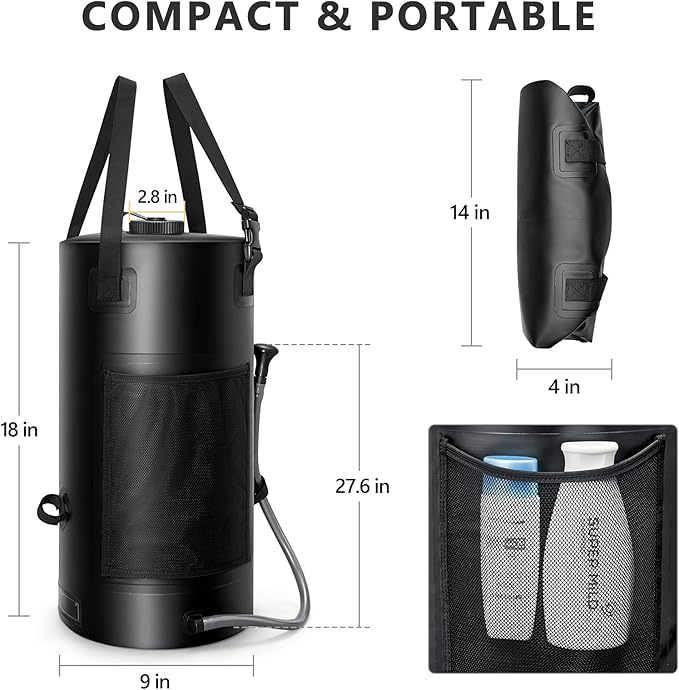 SPACEREST 5 Gal/3 Gal Solar Shower Bag, Solar Heating Camping Shower Bag, On-Off Switchable Shower Head, Portable Shower with Thick Tarpaulin for Camping, Surfing, Outdoor Traveling, No Tear & Leak