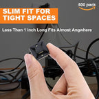 500 Pack 3/4" Zip Tie Adhesive Mounts Self Adhesive Cable Tie Base Holders with Multi-Purpose Tie wire clips with screw hole,Anchor stick on wire holder, Including 100 Pack Clips（Black）