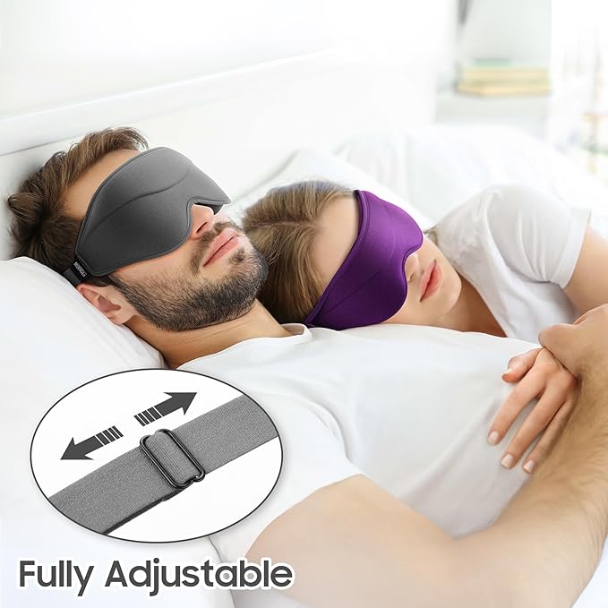Sleep Mask - Total Blackout 3D Sleeping Mask, Super Lightweight & Silky Soft Eye Mask for Sleeping, Fully Adjustable Fit for Home, Office, Traveling, Meditation, Yoga, Gray, Mothers Day Gifts