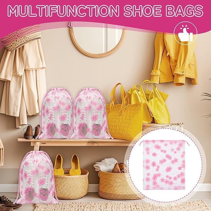 Shoe Bags for Travel, Travel Shoe Bags for Packing, Large Waterproof Portable Drawstring Travel Shoe Storage Bag Travel Essentials Women for and Men (Flowers)