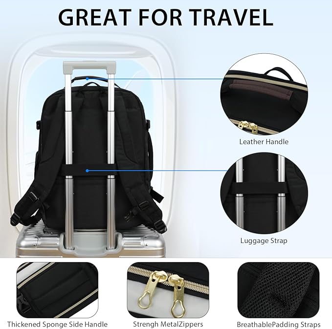 KROSER Laptop Backpack Large Computer Backpack Fits up to 17 Inch Laptop Water-Repellent 40L Travel Backpack Casual Daypack for Business/College/Women/Men-Beige/Black/Coffee