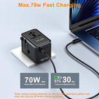 VYLEE 70W GaN International Travel Adapter, Universal Power Adapter with 3 USB-C (PD 70W) & 1 USB-A Ports, Worldwide Wall Charger for US to Europe, UK, Ireland, AU, Asia, Works in 200+ Countries