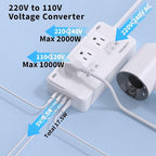 2000W Voltage Converter US to Europe for Hair Dryer, 220V to 110V Converter for European Travel with 3 AC 2 USBC 2 USBA Ports, European Travel Plug Adapter with Type C/G/I/L Plugs (White)