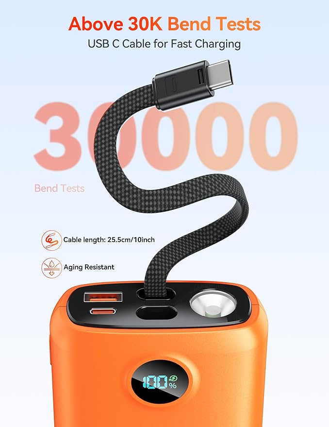 Portable Charger, 45W 20000mAh Power Bank with in/Out Fast Charging USB C Cable, 3W Flashlight, LED Display, Portable Battery Pack Travel Essentials for iPhone 17/16/15, Android Phone, Tablet, Laptop