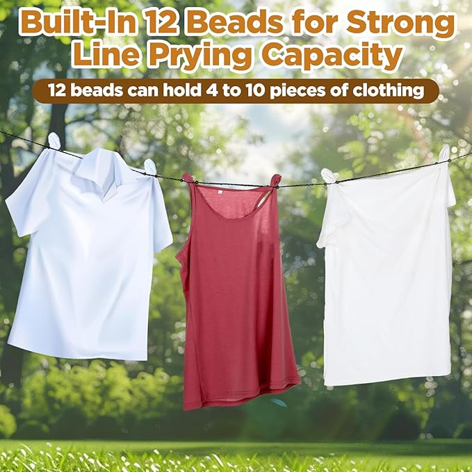 Camping Clothesline Compact Portable Travel Clothes Line Non-Scratch, Heavy Duty Buckle System with 24 Beads for Outdoor Camping, Cruise Ships, Indoor Backyard, Balcony(Dark Gray, 9.84Ft)