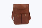 Genuine Vintage Leather Crossbody Messenger Bag, Slim Vertical Messenger Bag Fits 13 Inch Laptop, Unisex Shoulder Bag with Adjustable Straps and Brass Accessories, Brown